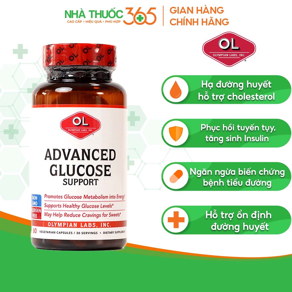 Viên Uống Hỗ Trợ Ổn Định Đường Huyết Olympian labs Advanced Glucose Support - Hộp 60 Viên