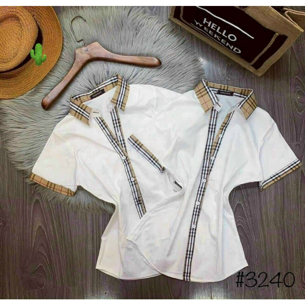 Áo Sơ Mi Trơn Ngắn Tay Phối Sọc Caro