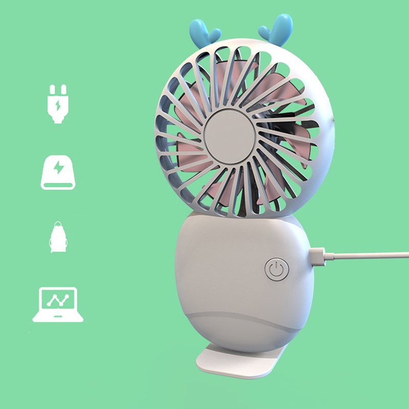 Quạt Mini Cầm Tay Để Bàn Màu Sắc Ngọt Ngào Kèm Giá Đỡ Sạc Usb Tiện Dụng
