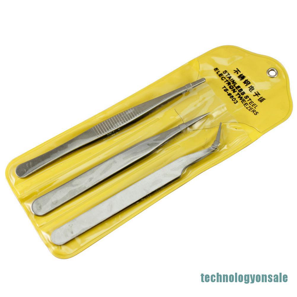 Set 3 nhíp sửa chữa điện bằng thép không gỉ có độ chính xác cao mới