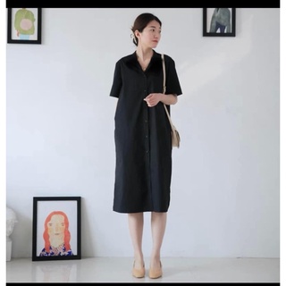 Váy suông dài trơn màu cổ tim nữ HM auth