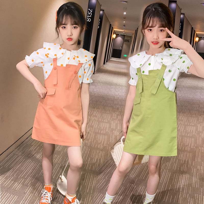 Set Đầm Hai Dây Họa Tiết Hoa Kèm Áo Thun Tay Ngắn Thời Trang Mùa Hè Cho Bé Gái