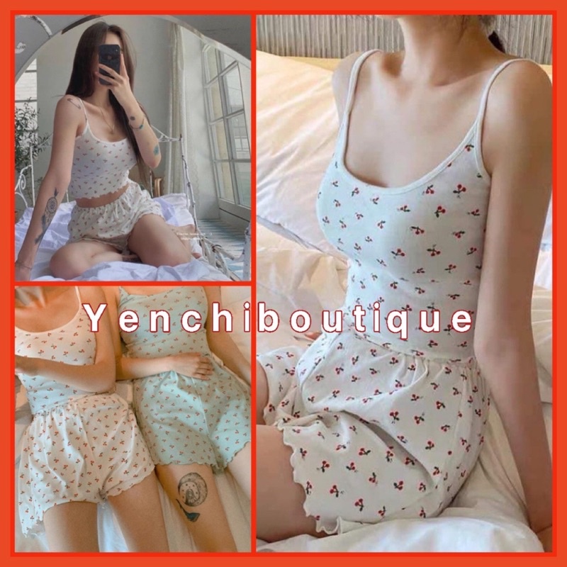 Set đồ ngủ hai dây họa tiết Nữ [ FREESIZE ]🌸 Bộ đồ mặc ở nhà chất thun tăm co giãn ôm body🌸