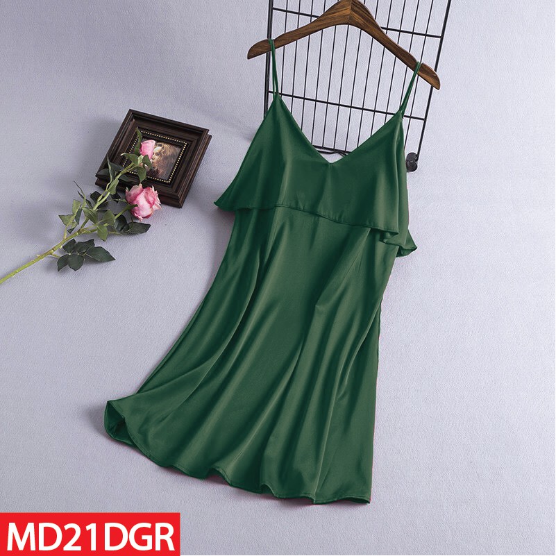 Váy Ngủ Nữ Lụa Satin Trơn Dáng Xuông Liền Thân Hisexy MD21