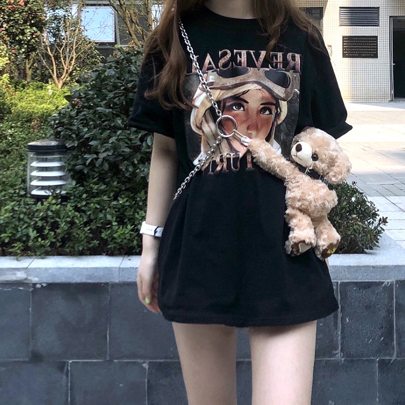 Áo thun ngắn tay dáng rộng Xiaozhainv in họa tiết phong cách hip hop đường phố dành cho nữ | BigBuy360 - bigbuy360.vn