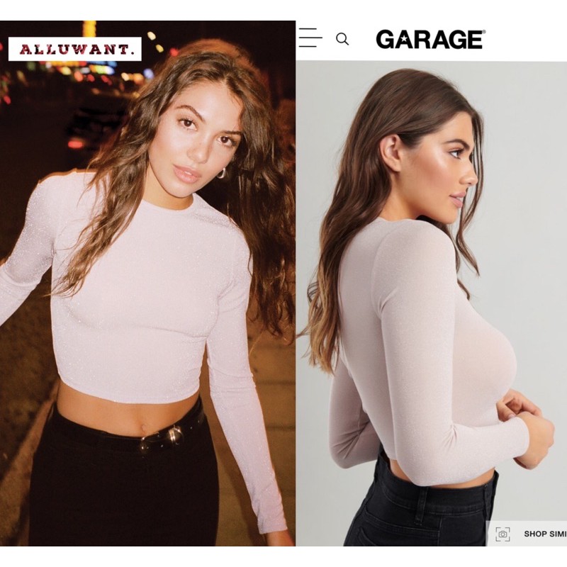 Áo Garage Lurex Long Sleeve Crop Tee XK