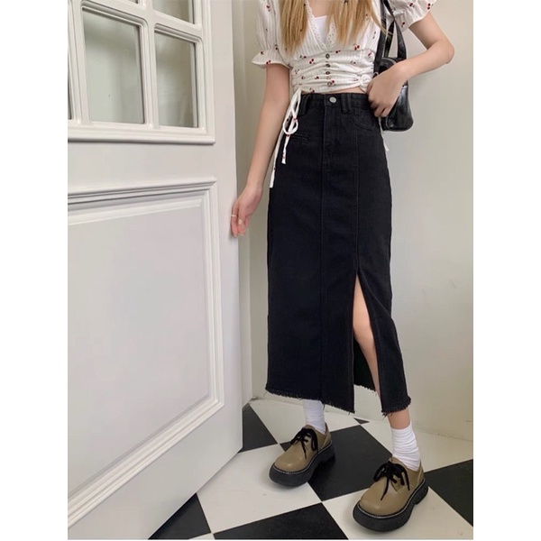 Chân váy cạp cao dáng dài phong cách Ulzzang_A11