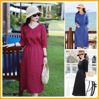 Đầm Linen cổ tim
