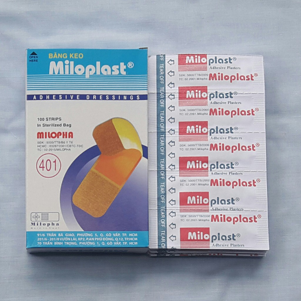 Hộp băng keo cá nhân Miloplast, gạc vết thương, an toàn tiện dụng cho gia đình và các cơ sở y tế