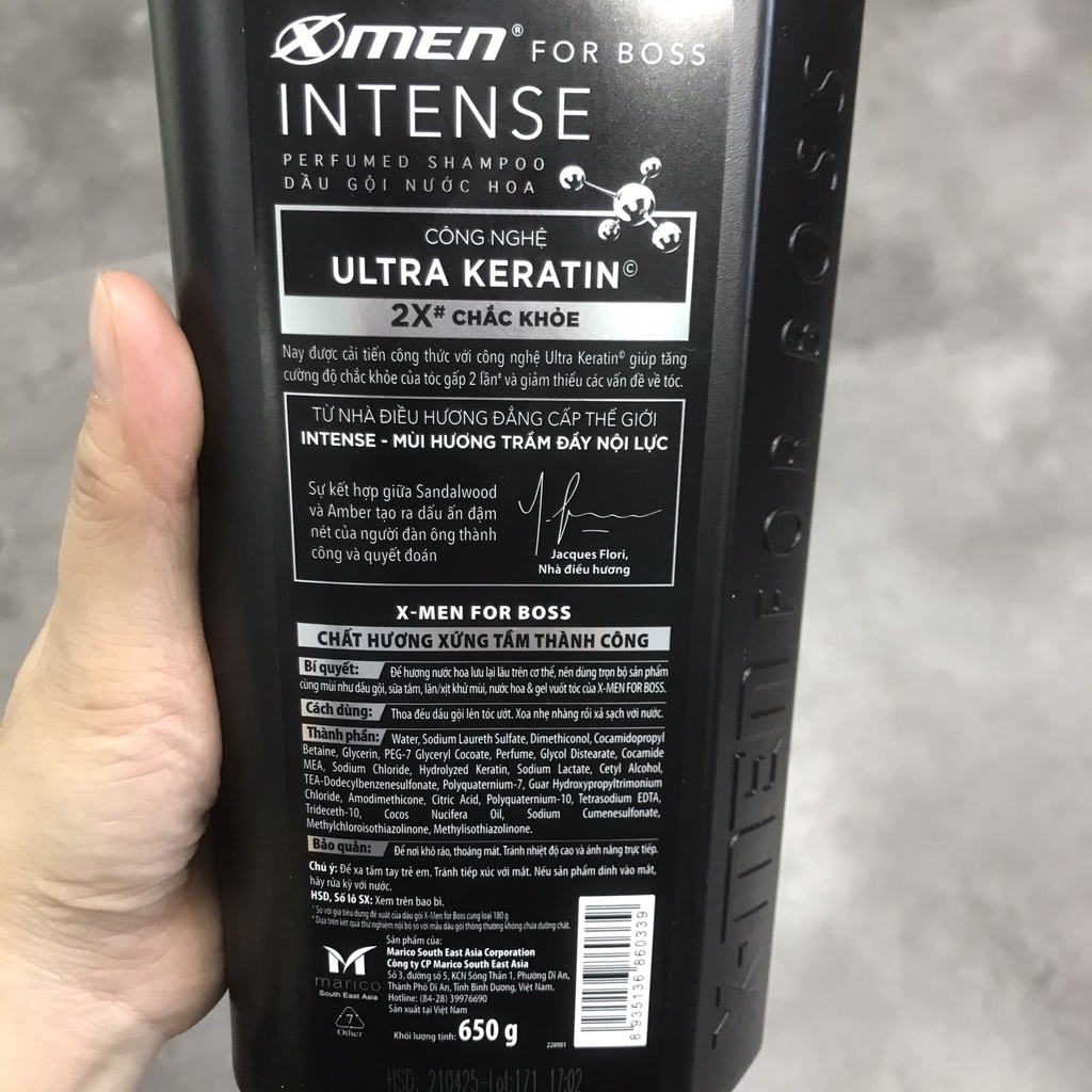 Dầu gội nam XMEN For Boss Intense Perfumed Shampoo dầu gội hương nước hoa nam X men 380g/650g - BST Xmen dành cho nam