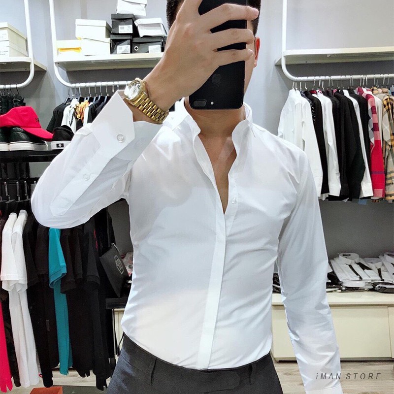 Áo Sơ Mi Nam Trắng Đen, Áo Sơ Mi Nam Hàn Quốc Dài Tay Vải Lụa Mềm Mịn Siêu HOT [Bán Chạy] | BigBuy360 - bigbuy360.vn