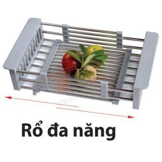 XẢ KHO][Rổ inox đa năng kéo rút tiện lợi đựng chén, rau củ quả, làm ráo nước(2 màu lơ xanh và xám)