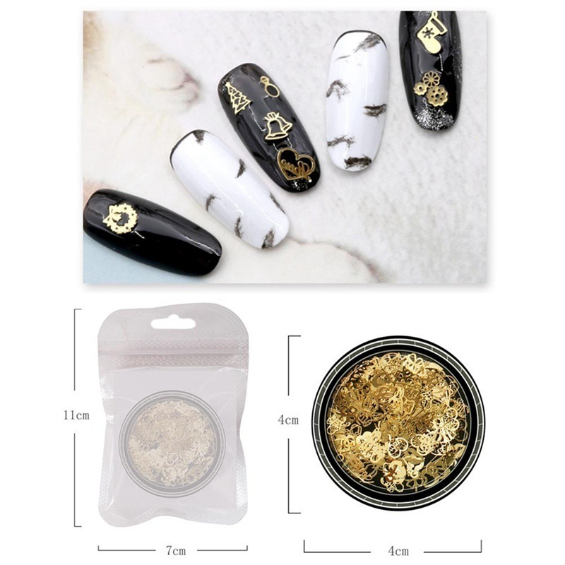 1Box Christmas Gold Glitter Nail Art Snowflake Flakes Slice Sequins Mixed Decals 3D Manicure Decorations Nail art tools