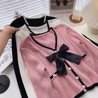 Áo cardigan viền nơ