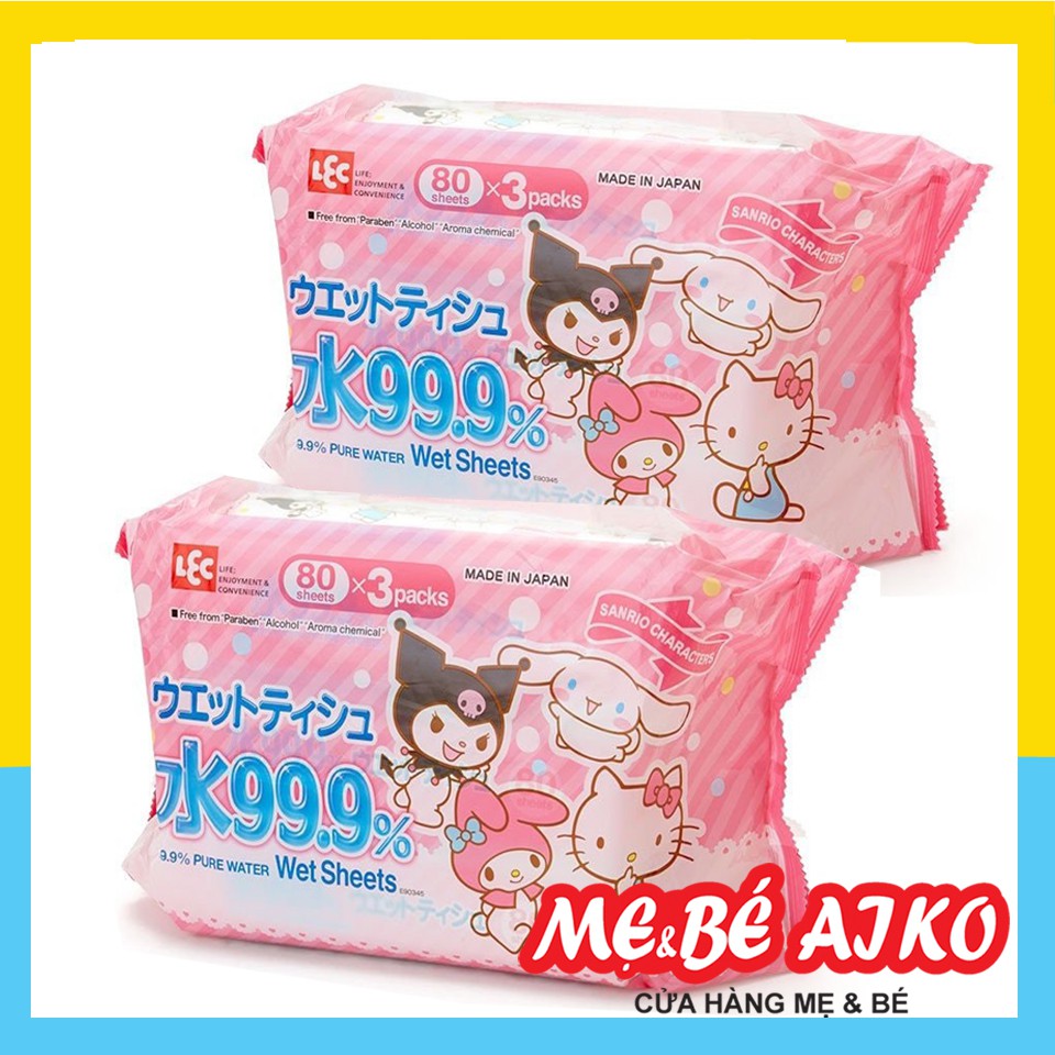 [Combo 6 gói] Khăn Ướt LEC tinh khiết 99.9% Sanrio E90345 80 tờ/gói (6 gói x 80 tờ)