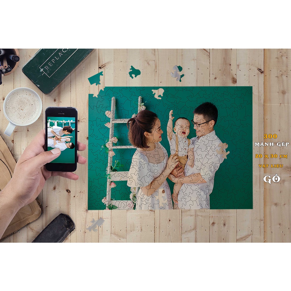 Tranh ghép hình theo yêu cầu Puzzle Kích thước 20 x 30 cm, 150 mảnh ghép tự do, vật liệu gỗ cao cấp