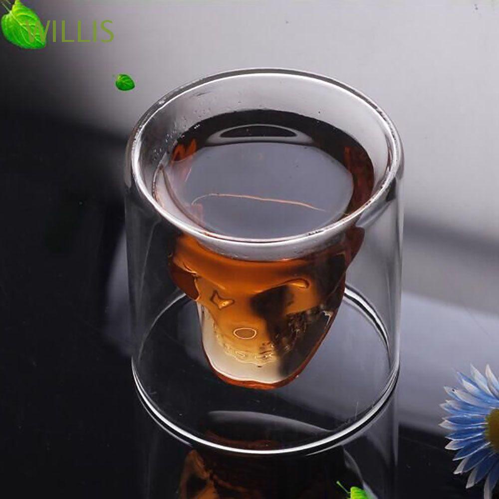 Cốc uống rượu/cà phê/cocktail thiết kế họa tiết đầu lâu 2 lớp phong cách halloween độc đáo