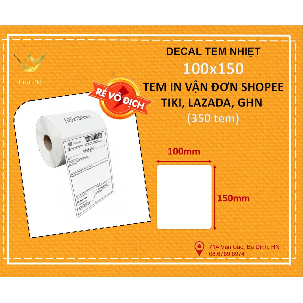 Tem nhiệt in Shopee, vận đơn TMĐT, đơn hàng, in phiếu giao hàng khổ A6  100x150mm tệp 500 tem