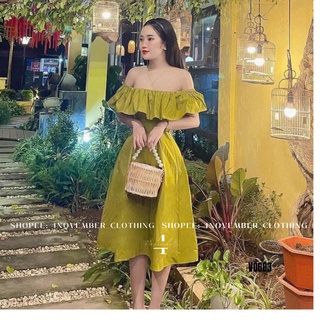 Đầm - váy thô trễ vai dáng xòe