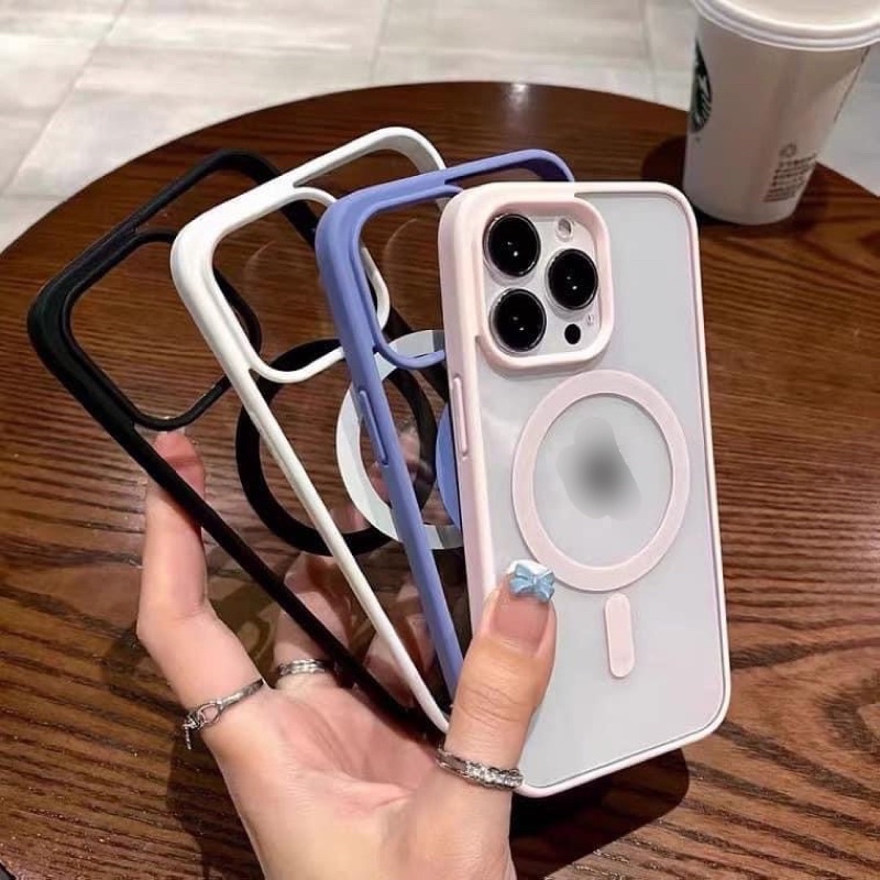 Ốp Lưng Iphone Magnetic Trong Viền Màu Dẻo Mịn Kèm Vòng Sạc X, XsMax, 11, 11ProMax, 12ProMax, 13, 13ProMax