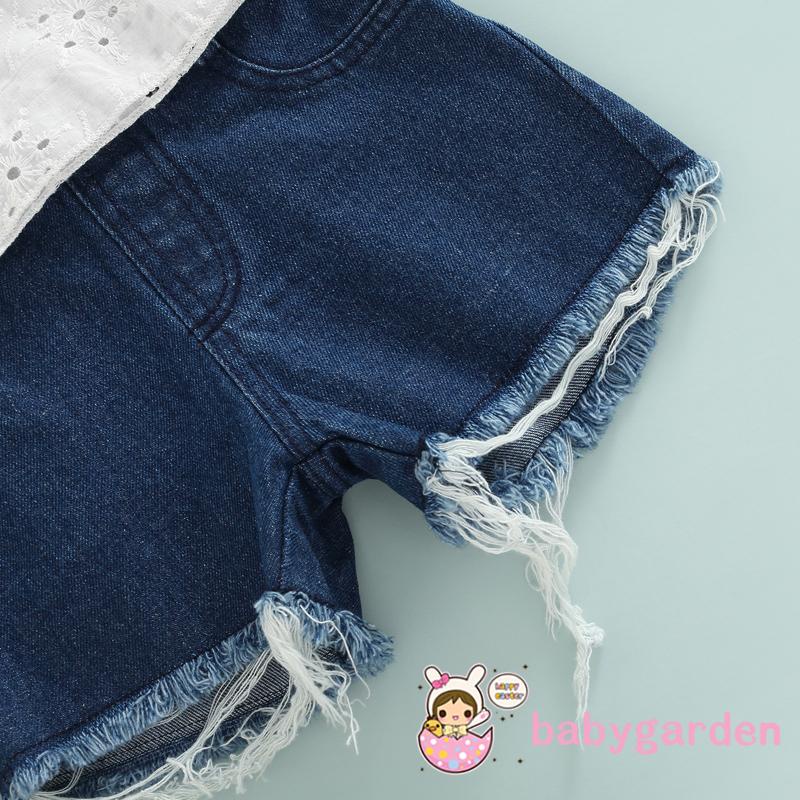 Bộ Áo Thun Trễ Vai Tay Ngắn + Quần Short Denim Thời Trang Mùa Hè Cho Bé Gái 6 Tháng Tuổi 4 Tuổi