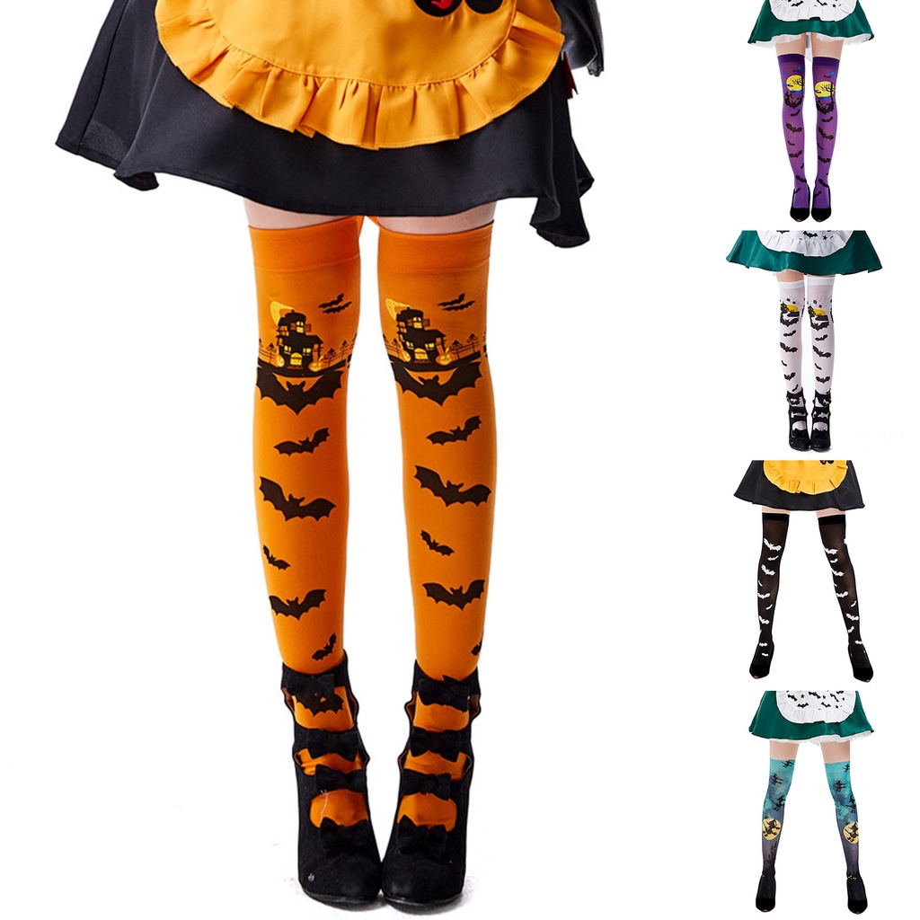 Tất Chân Cao Qua Gối Họa Tiết Phù Thủy Halloween