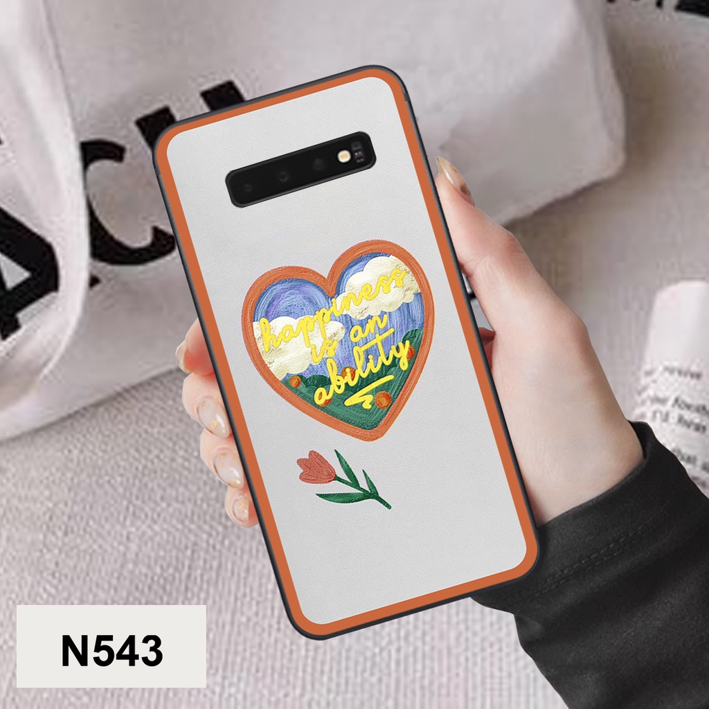 Ốp Samsung S10 / S10 5G / S10 Plus / S10+ bộ hình caro trái tim đen trắng hồng bong bóng dễ thương