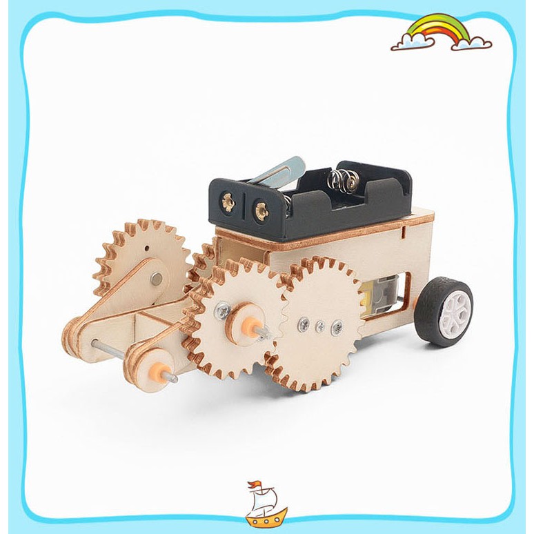 Đồ Chơi Gỗ Xe Mô Hình Bánh Răng Công Nghệ, Đồ Chơi Lắp Ráp Xe Đẩy Khứ Hồi, Đồ Chơi Khoa Học Tự Làm DIY Wood Steam C-24