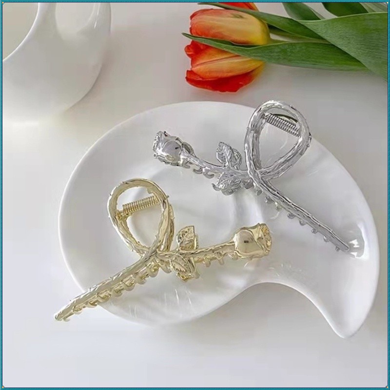 Kẹp Tóc Hình Cá Mập Phong Cách Hàn Quốc Cho Nữ   Kẹp Tóc Hình Cá Mập Đính Hoa Hồng Màu Bạc Thời Trang Hàn Quốc