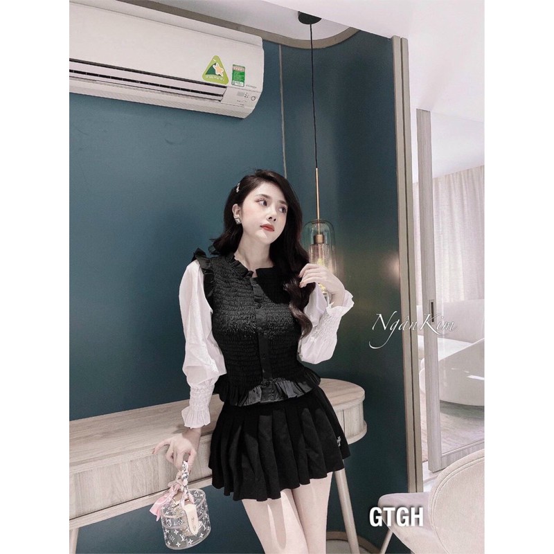 Áo nhún phối sơ mi