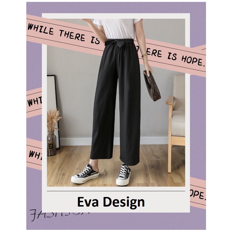 Quần dài lưng chun thắt nơ điệu đà chất đũi linen nữ hàng xuất dư cạp cao ống rộng tôn dáng có bigisze 80kg mặc ở nhà