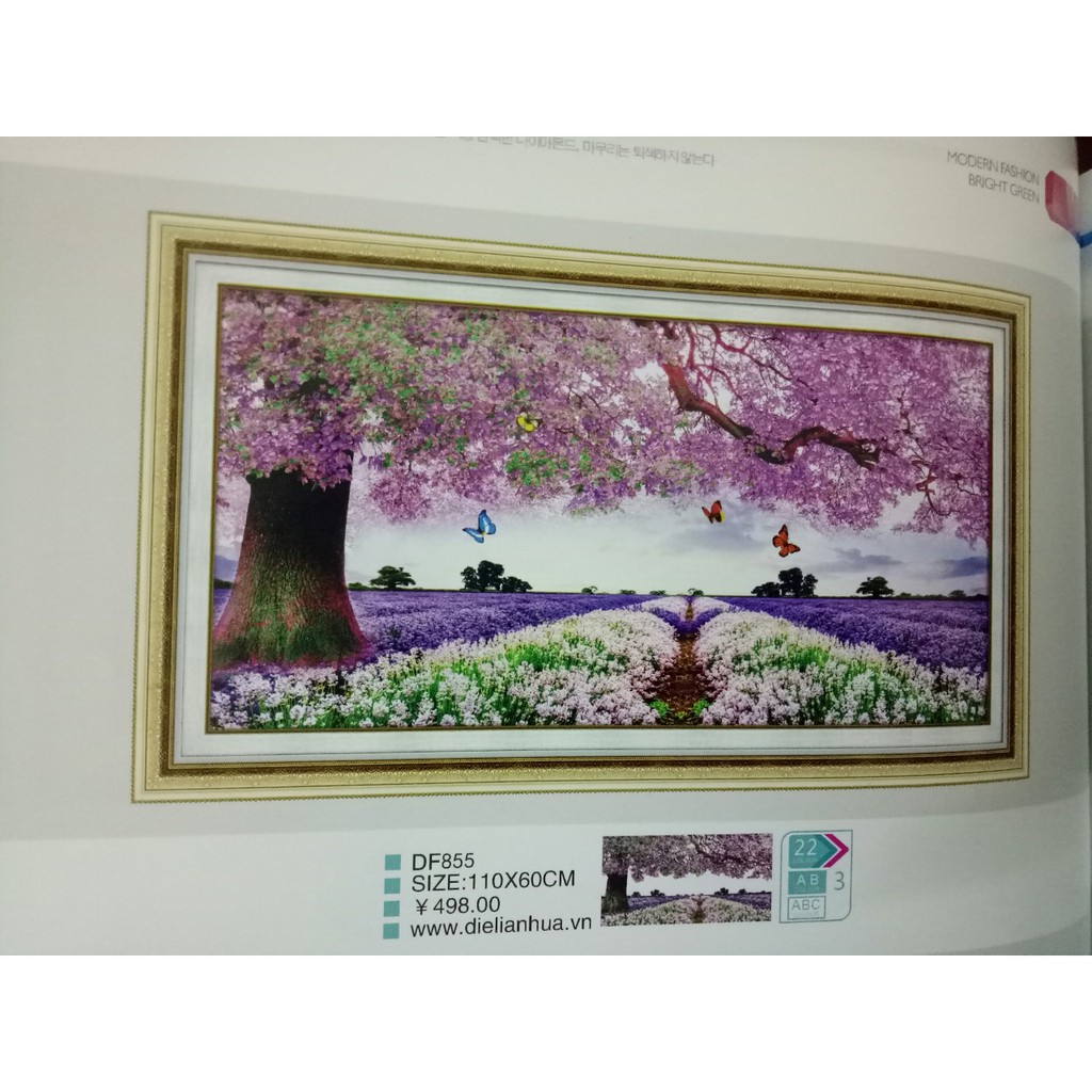 tranh đính đá cây tình yêu dữa cánh đông hoa phù dung kt 110x60cm