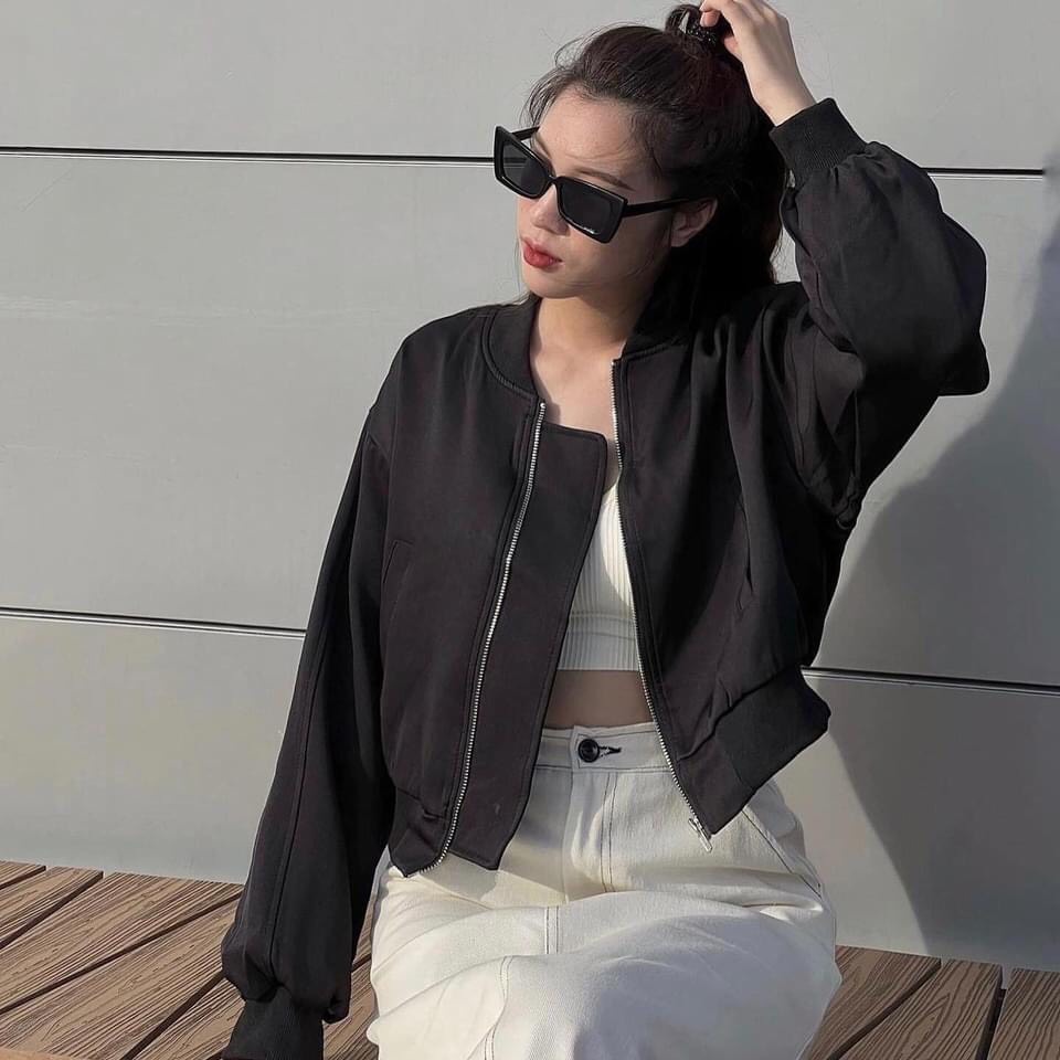 Áo khoác bomber croptop hai lớp lót gió dày dặn hàng chuẩn siêu đẹp chất gió mềm đẹp
