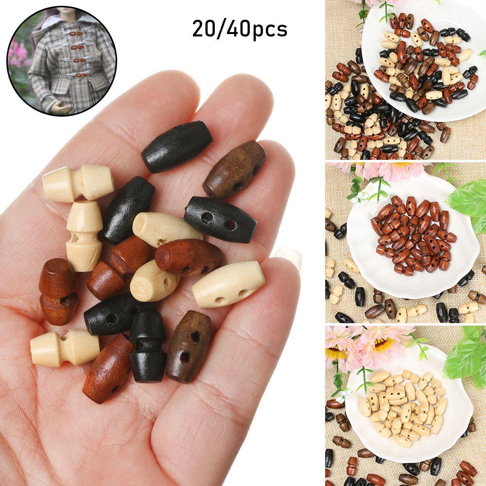 Risedot 20/40 cái nút sừng bằng gỗ phụ kiện mini 1/6 búp bê nhồi bông áo khoác khóa thủ công