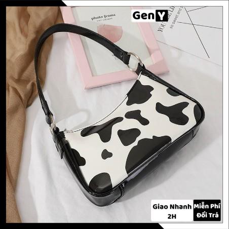 Túi Xách Nữ, Túi Kẹp Nách Hoạ Tiết Bò Sữa, Chất Da Quảng Châu Cao Cấp