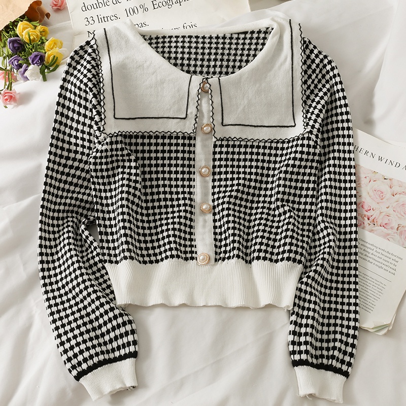 Mới Áo Sweater Tay Dài Sọc Ca Rô Thời Trang Mùa Thu 2021
