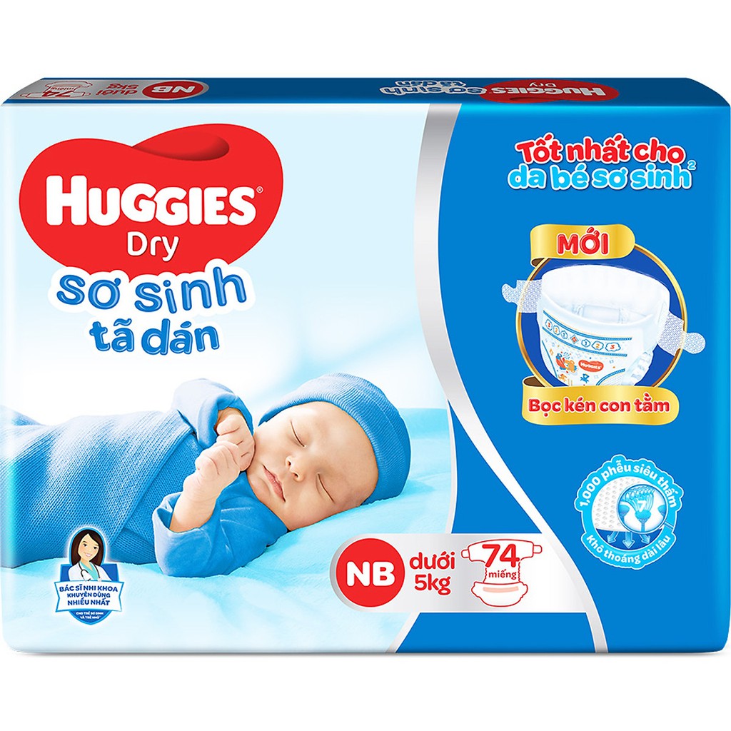 Combo 2 Bịch Tã Dán Sơ Sinh Huggies NB74 (74 Miếng) - Dưới 5kg