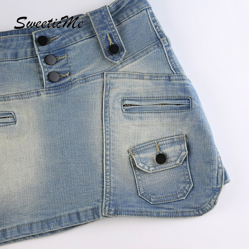 Sweeticme Váy Denim Khâu Không Đều 2022 Dành Cho Nữ