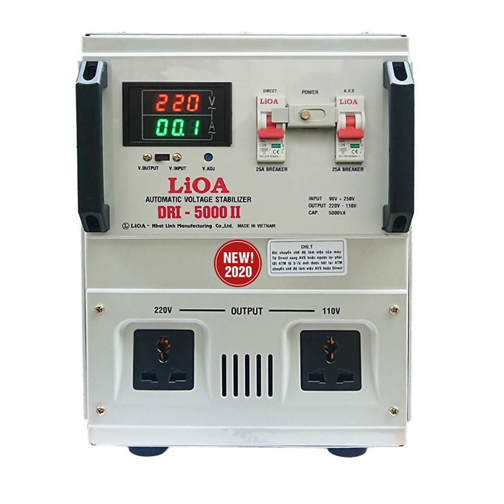 Ổn áp Lioa công suất 5kVA 1 pha (DRI-II 5000II NEW2020) (Dải rộng) hàng chính hãng bảo hành 3 năm