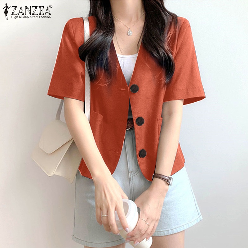 Áo khoác Zanzea tay lửng cổ chữ V thời trang thanh lịch cho nữ