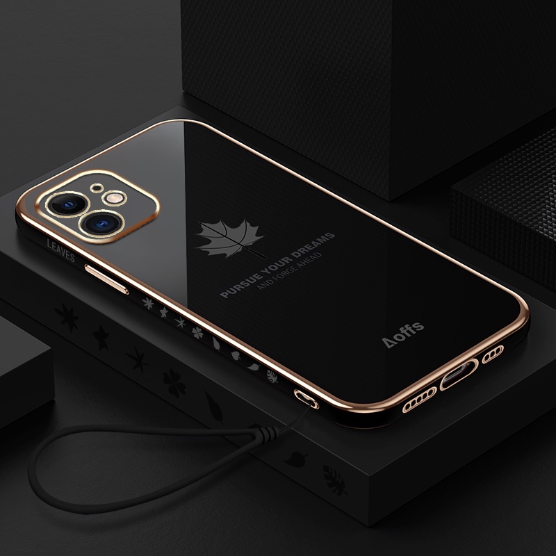 Vỏ phong cách lá phong iPhone 6 6s7 8 Plus 6s Plus Thiết kế mới Vỏ điện thoại hình vuông Vỏ mạ mềm V
