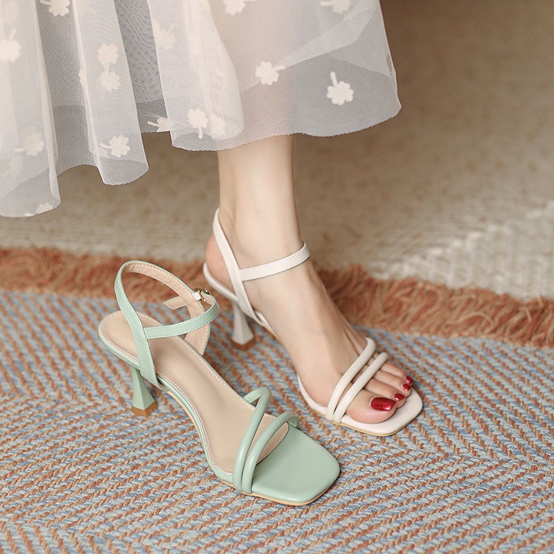 Giày Sandal Cao Gót Mũi Vuông Phong Cách Hàn Quốc Thời Trang Mùa Hè 2022 FT9084