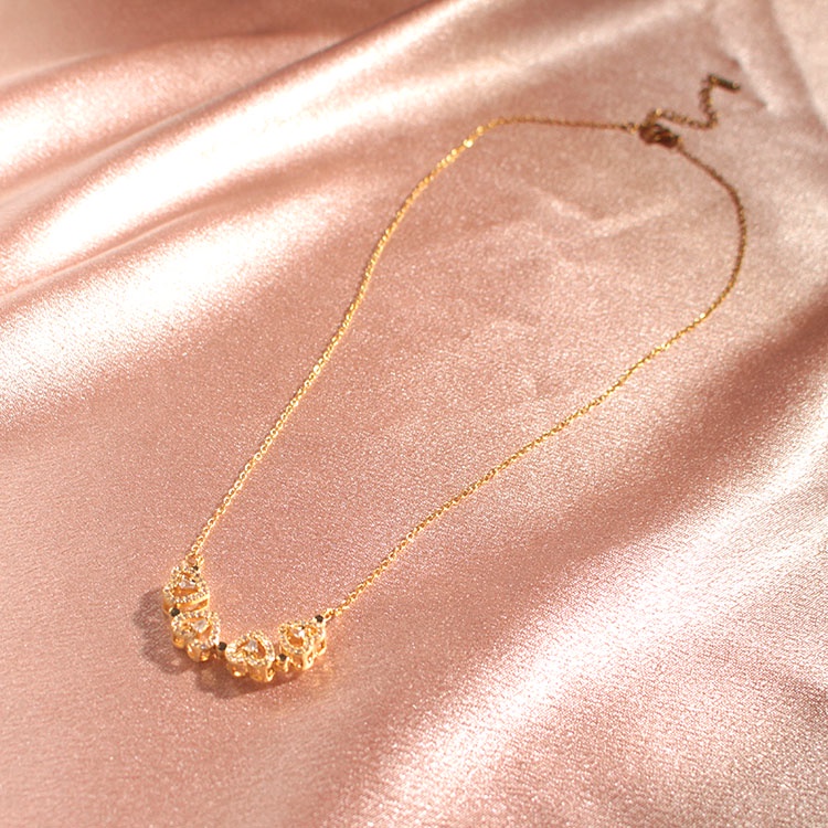 Dây Chuyền Thép Không Gỉ Mạ Vàng 18k Mặt Hình Cỏ Bốn Lá Đính Đá Kim Cương Nhân Tạo