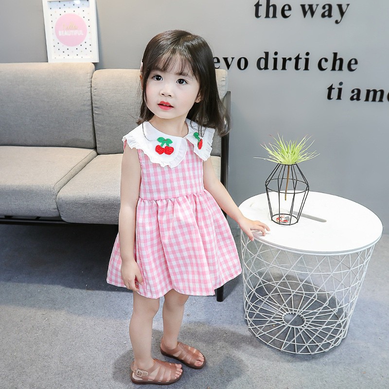 DUDUBABA Summer Casual Baby Girls Plaid Pattern Sleeveless Cute Dress 0~4 Years Old