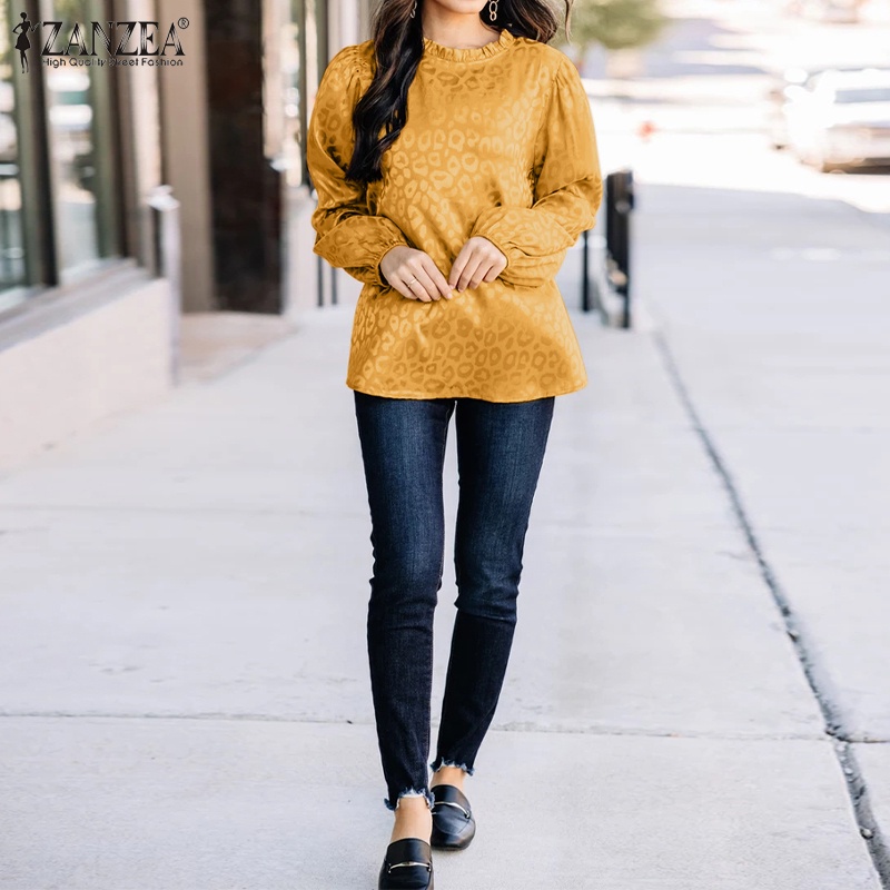 Áo kiểu Zanzea tay dài cổ tròn in họa tiết da báo dành cho nữ
