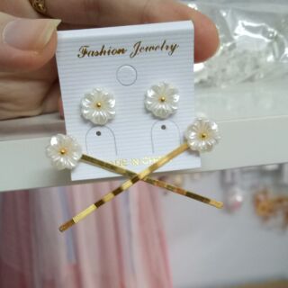 Set khuyên tai kẹp tóc hoa cổ phong siêu xinh