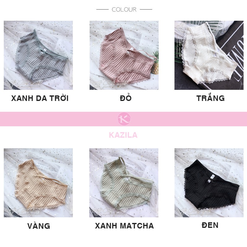 Quần lót nữ cotton cao cấp freesize kẻ sọc phối ren sexy, quần chíp dây co giãn mềm mịn thoáng khí Kazila QLH51