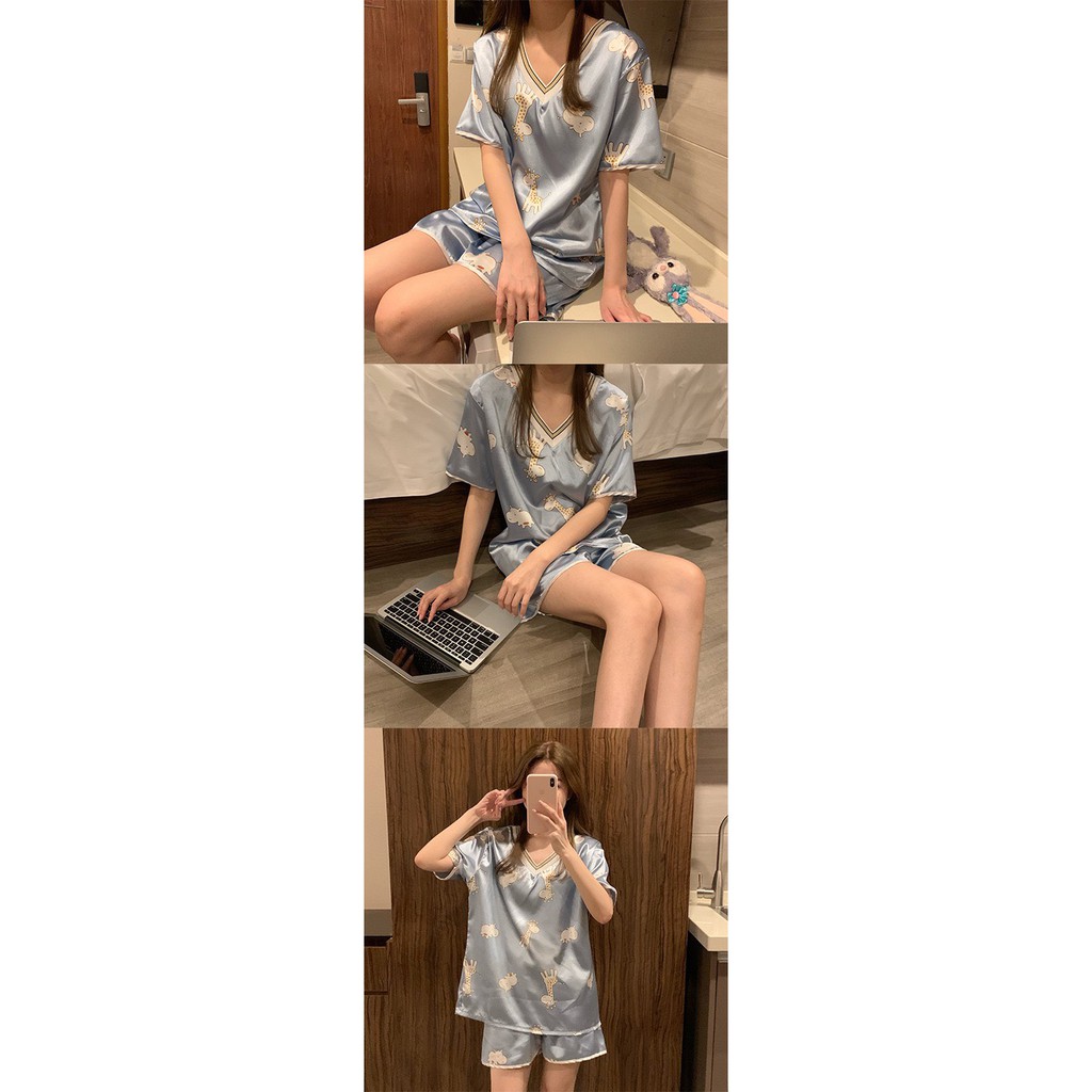 Đồ Bộ Ngủ Nữ Cổ chứ V Satin Cộc tay dành cho mùa hè - Quần Áo Ngủ Nữ ngộ nghĩnh đáng yêu mã QA07 | BigBuy360 - bigbuy360.vn