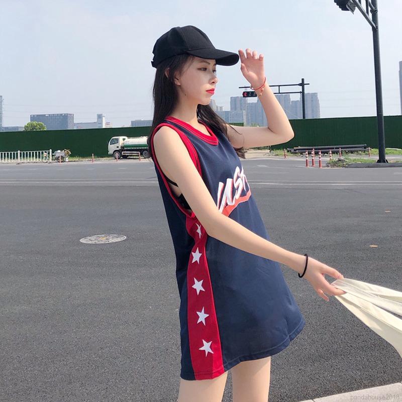 Women Dress Korean Star Letter Print Women Long T-shirt Casual Loose Sports Plus Size Round Neck | WebRaoVat - webraovat.net.vn