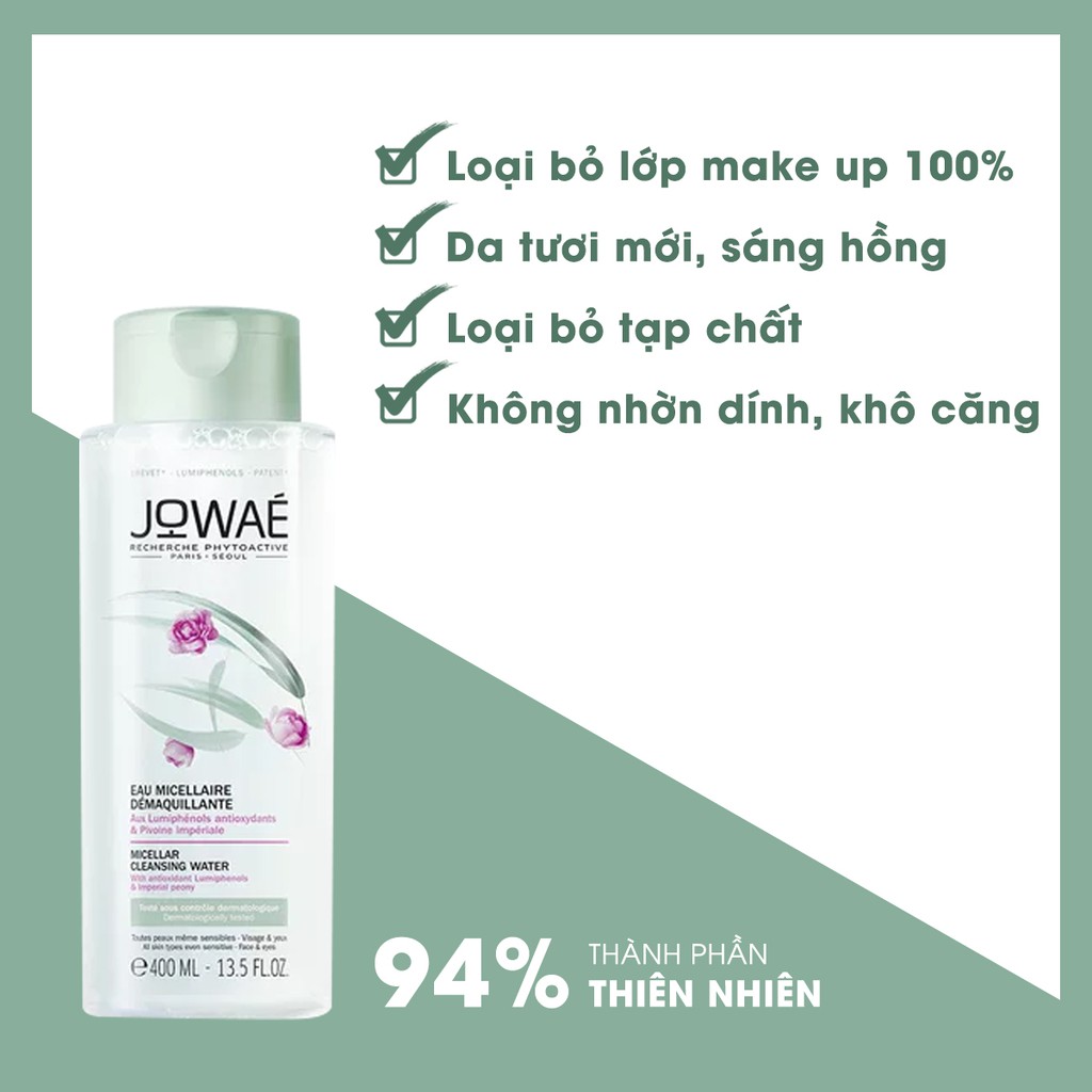 Nước Tẩy Trang JOWAE Làm Sạch Da Không Nhờn Dính - Mỹ Phẩm Thiên Nhiên Nhập Khẩu Pháp 400ml